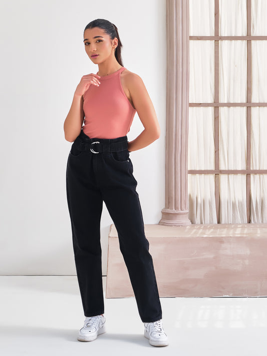 Black Mom Jeans with Belt