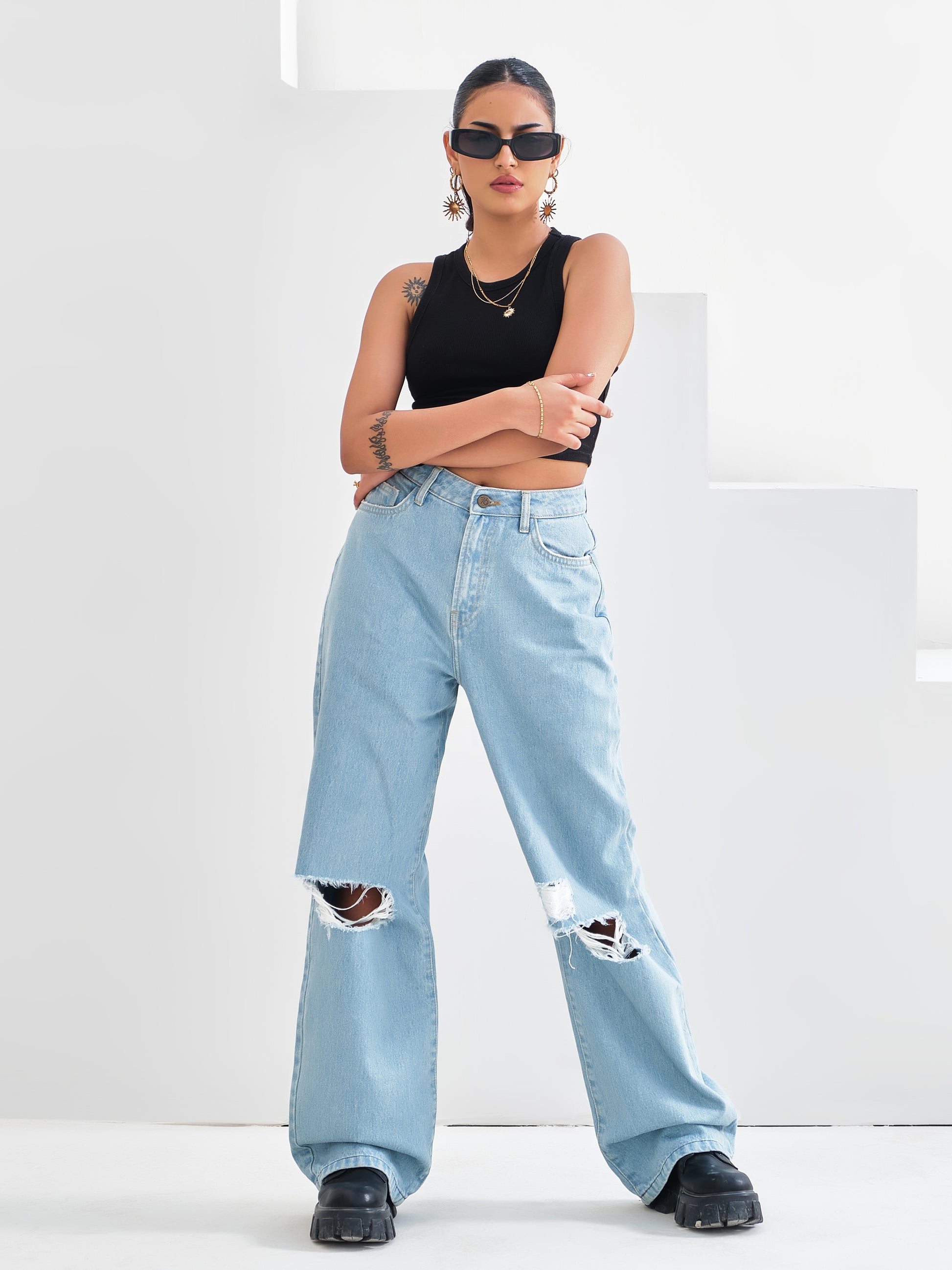 Light Blue Wide-leg Jeans