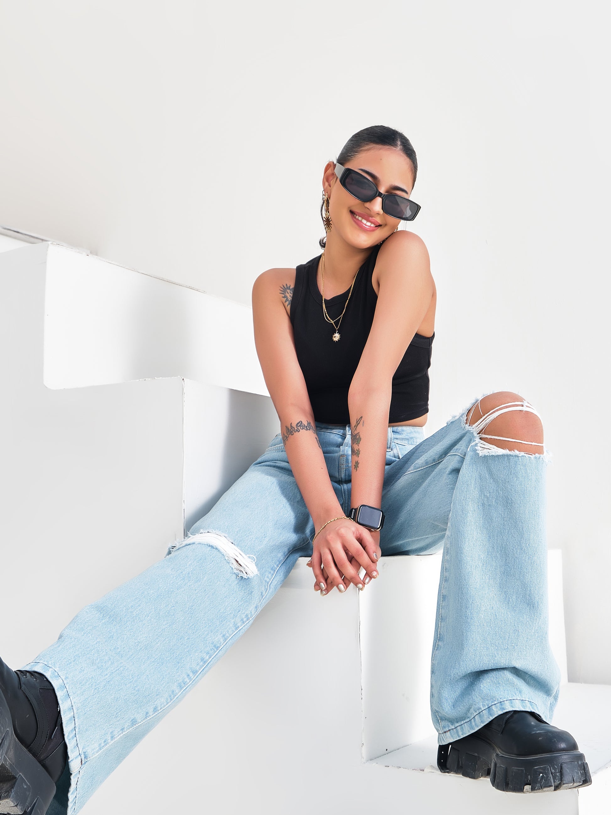 Light Blue Wide-leg Jeans